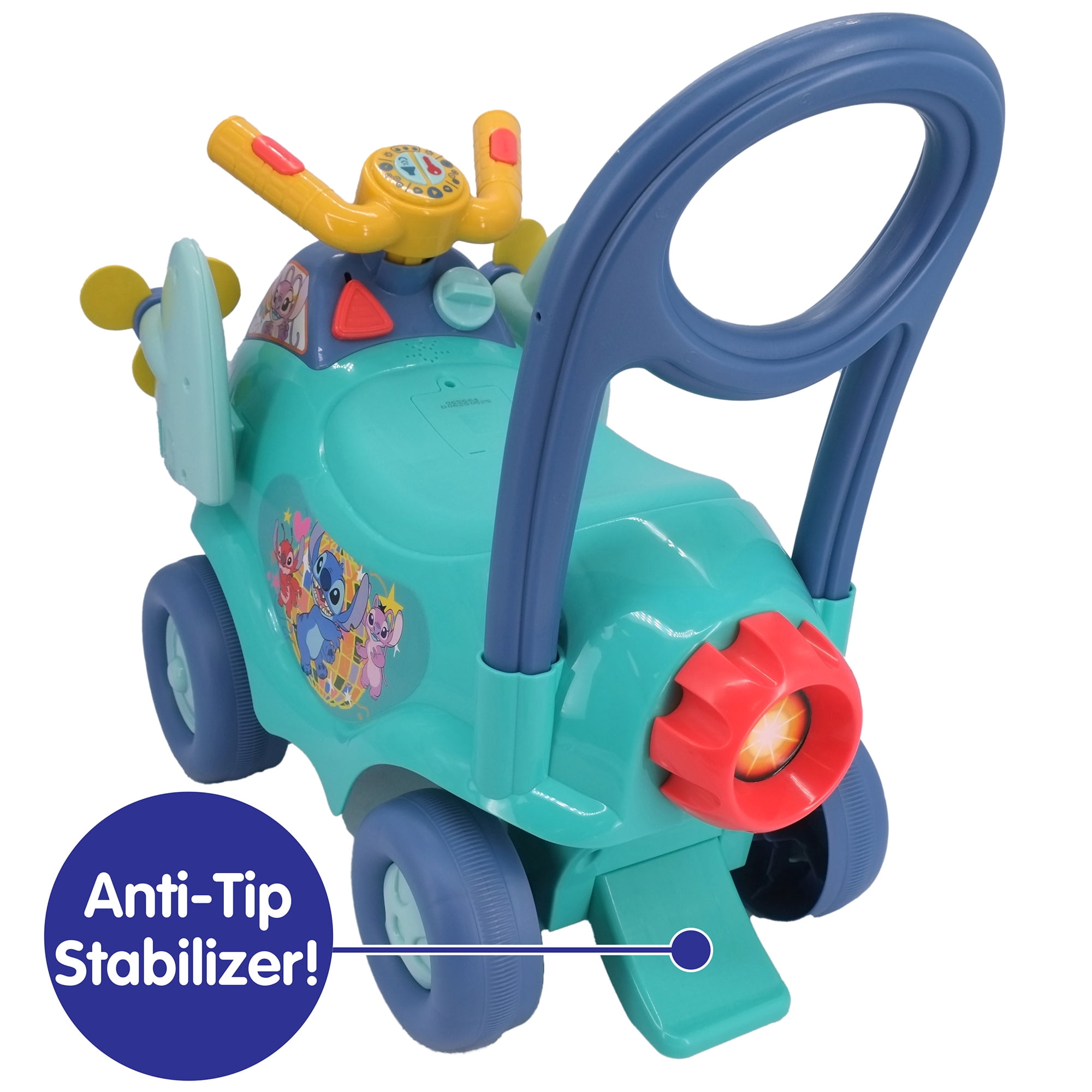 Kiddieland: Animated Lights Activity Plane - Stitch - Disney Lights-Sounds Foot-To-Floor Vehicle, Interactive Steering Wheel, Handle, Toddlers 12-36mo