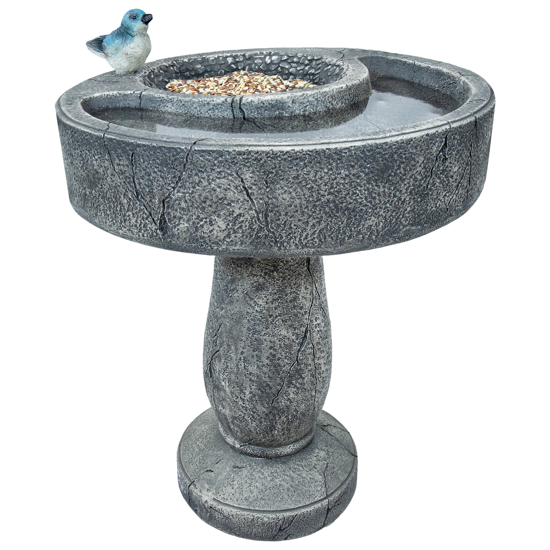 Sunnydaze Traditional Freestanding Polyresin Outdoor Bird Bath with Feeder Compartment