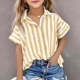 thumbnail image 2 of TBWNWG Girls Striped Knit Top Casual Loose Fit Lapel Open Front Short Sleeve Blouse Summer Fashion Tee,Size 5-6 Years, 2 of 5