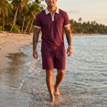 thumbnail image 6 of LTTVQM Mens Relax Stretch Waffle Knit Contrast Trim Polo Tee Elastic Waist Drawstring Casual Short Summer Outdoor Beach Tracksuit Wine 3XL, 6 of 9