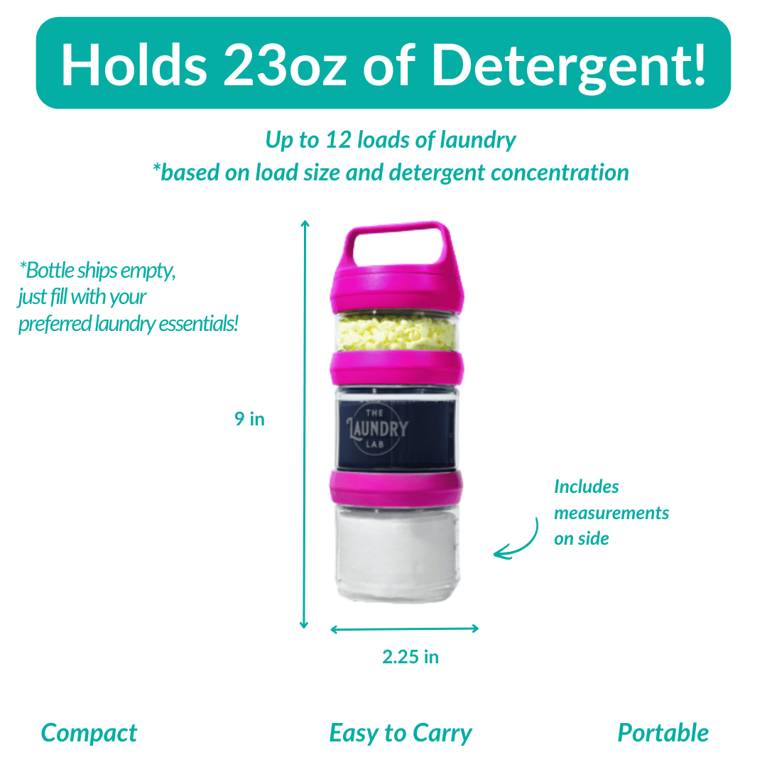 The Laundry Lab Bottle – Refillable, Compact, Leakproof Detergent Bottle for Dorms, Apartments, Travel & On-The-Go | Small-Space Laundry Organization (Magenta))