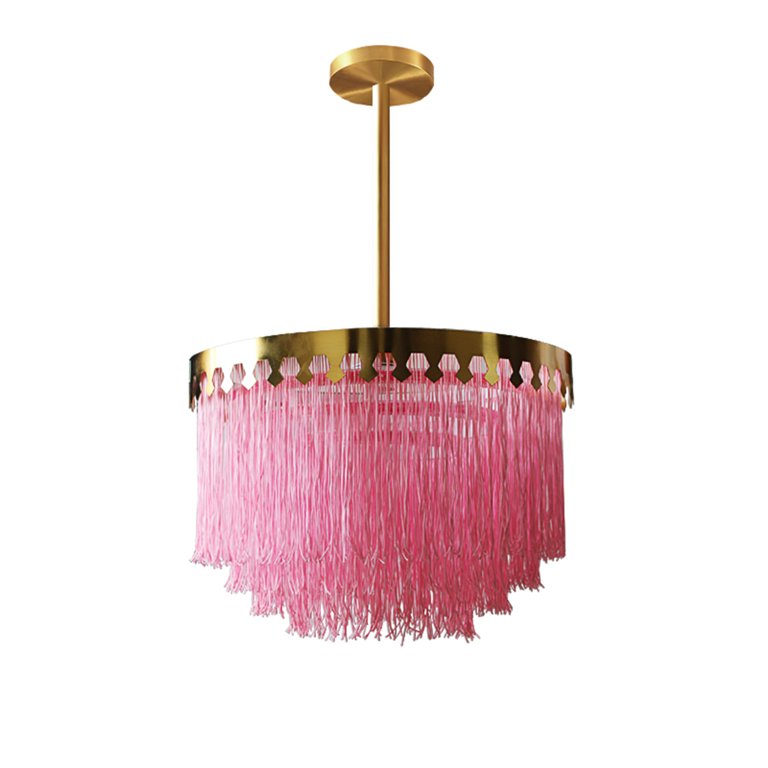 Soft Pink Crane Jacquard Lampshade with Beaded Fringe