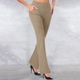 thumbnail image 2 of BCSIOAOI Womens Pants,High Waist Slim Flare Leg Pants with Side Pockets Brown M, 2 of 5