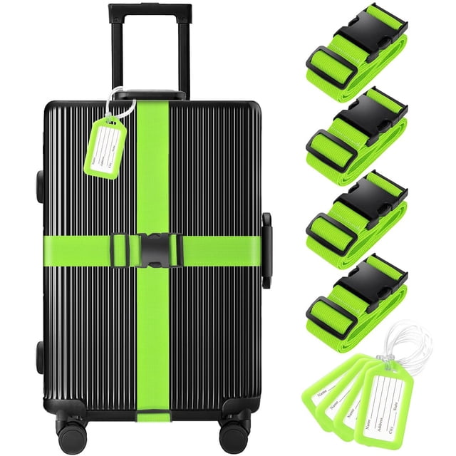 Set de correas y etiquetas para equipaje Gostwo Green (4 correas, 4 etiquetas)
