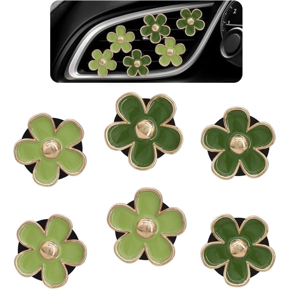 6Pcs Green Daisy Car Air Vent Clips, Cute Floral Car Air Freshener, 2 Sizes Green Flower Dashboard Decor, Refillable Auto Diffuser Accessories for Women