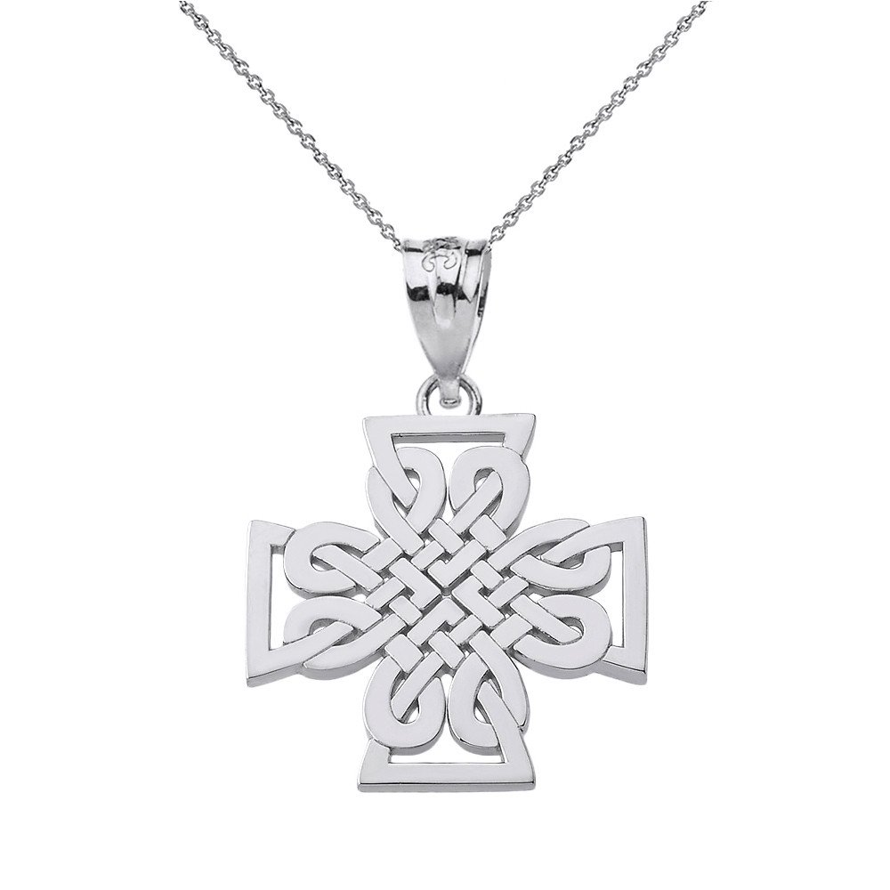 925 Sterling Silver Woven Celtic Cross Pendant Necklace (16 Inches)
