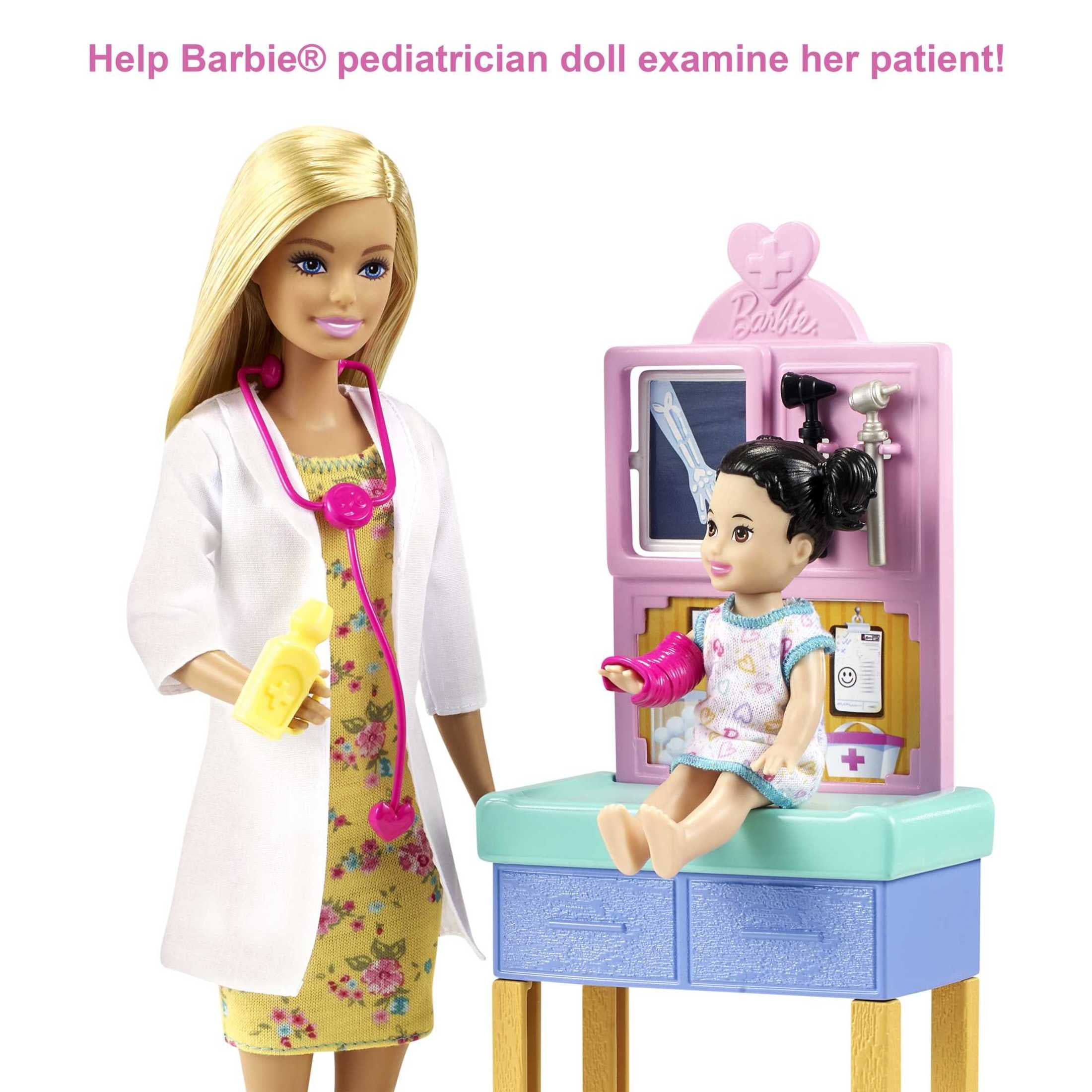 Barbie Careers Pediatrician Playset with Blonde Fashion Doll, 1 Small Doll, Furniture & Accessories