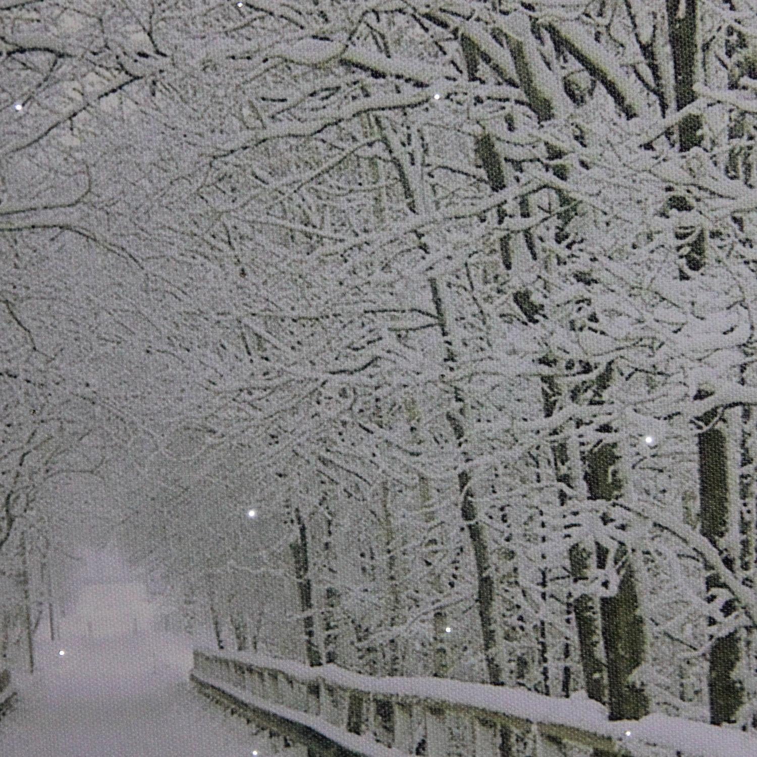 Large Fiber Optic Lighted Winter Wooden Bridge Canvas Wall Art 23 5 X 15