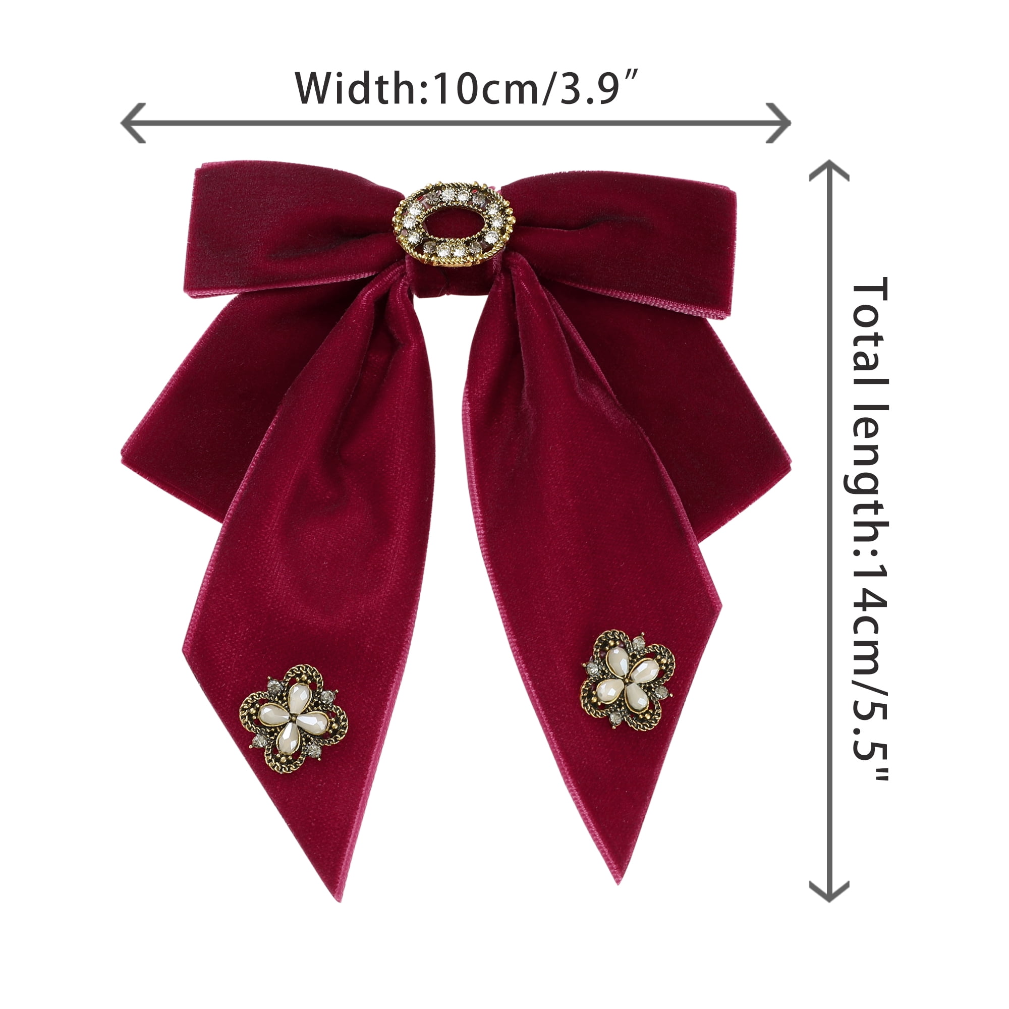 DARING DIVA Women's Velvet Alloy Rhinestone Pre-Tied Bow Tie Red