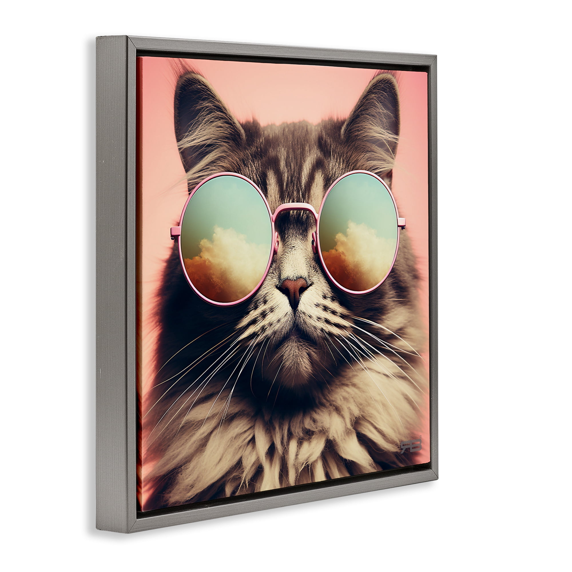 Stupell Industries Cat & Cloud Reflection Glasses Animals & Insects Painting Gray Floater Framed Canvas Art Print Wall Art, 25 x 25