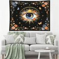 thumbnail image 4 of Boho Floral Evil Eye Tapestry, 80x60 Inch Black Sun Moon Star Butterfly Wall Hanging, Cozy Vintage Botanical Tapestry for Reading Corner, Bedroom Dorm Renter Home Refresh Decor, 4 of 6