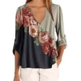 thumbnail image 4 of Blusa Camisa con cuello en V con estampado floral Blusa suelta de manga larga Top de mujer, Gris, XL Kearding AP002021-12, 4 of 5
