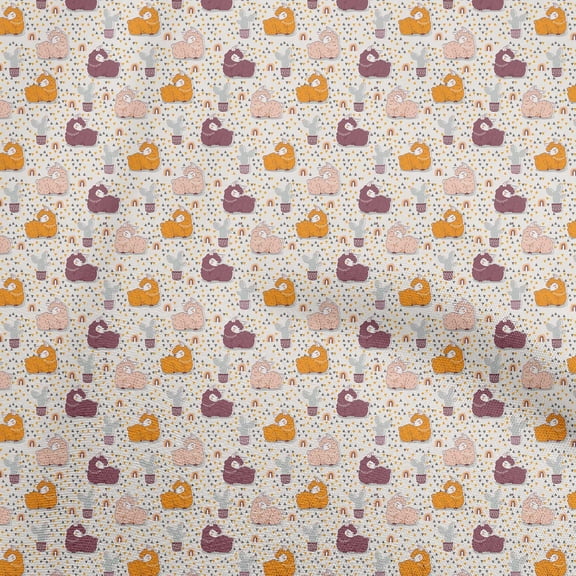oneOone Viscose Jersey Mustard Yellow Fabric Asian Kaawaii Llama With Cactus Diy Clothing Quilting Fabric Print Fabric By Yard 60 Inch Wide