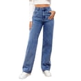 thumbnail image 2 of LYMAYTER Women's High Waist Wide Leg Jeans Vintage Wash Stretchy Soft Denim Pants S-5XL, 2 of 10