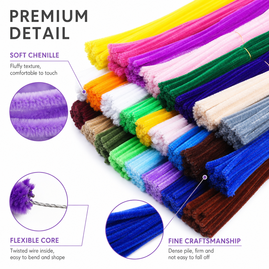 1600 Pcs Pipe Cleaners 32 Colors Chenille Stems for DIY Art Crafts