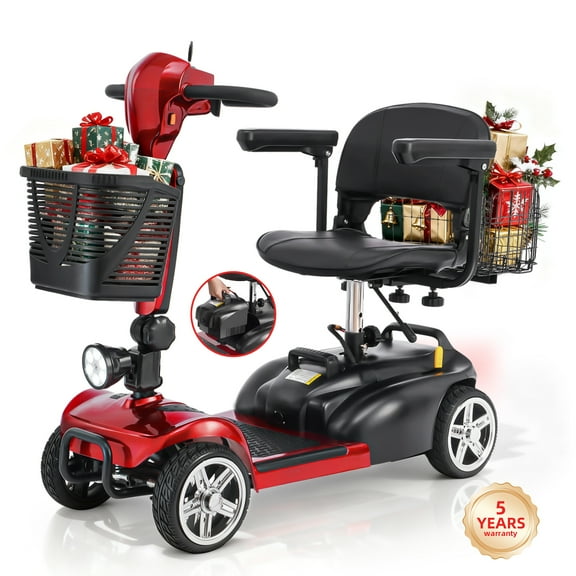 Ecomobi 15-45 Miles 4 Wheels Mobility Scooter for Adults&Seniors, 350W Electric Powered Wheelchair Device with Extended Battery, Dual Baskets, Rotating Seat, Compact Duty Mobile for Elderly