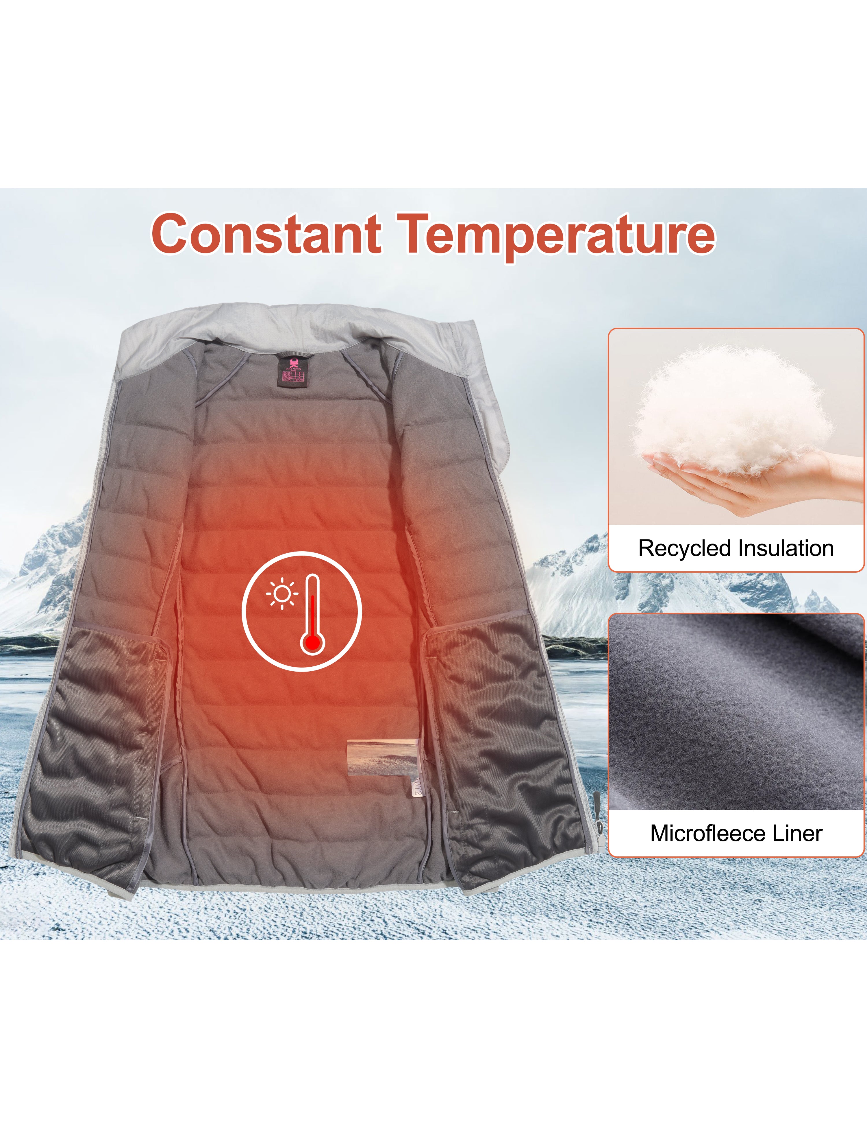 Little Donkey Andy Women's Packable Lightweight Puffer Vest with Recycled Insulation for Running Hiking Gray L