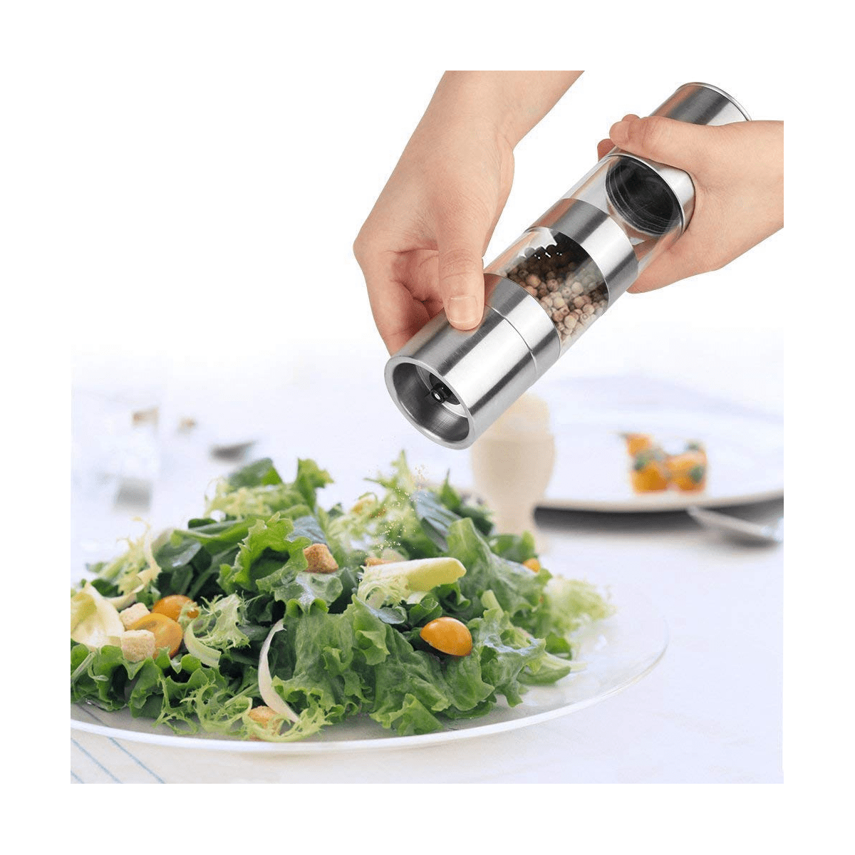 2X 2 in 1 Salt and Pepper Grinder Set,Stainless Steel Salt Grinder with Adjustable Ceramic Rotor