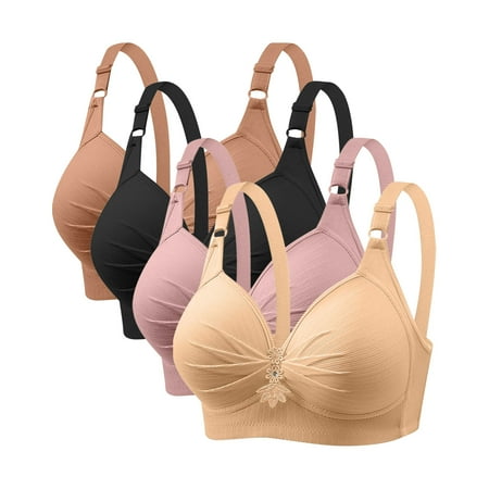 GERsome Pack of 4 Assorted Color Comfortable Full Coverage Bra for Women Wireless Bras with Soft Support Plus Size Everyday Bras 4PC#Pink/Black/Beige/Khaki XS