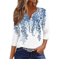 thumbnail image 1 of Generic Womens Summer Tops 3/4 Length Sleeve Button Down Shirts Henley V Neck Striped Blouses Plus Size Trendy Comfy Tees, 1 of 1