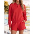 thumbnail image 5 of Women's 2 Piece Sets Long Sleeves Top Shorts Casual Trendy Outfits Red S, 5 of 9