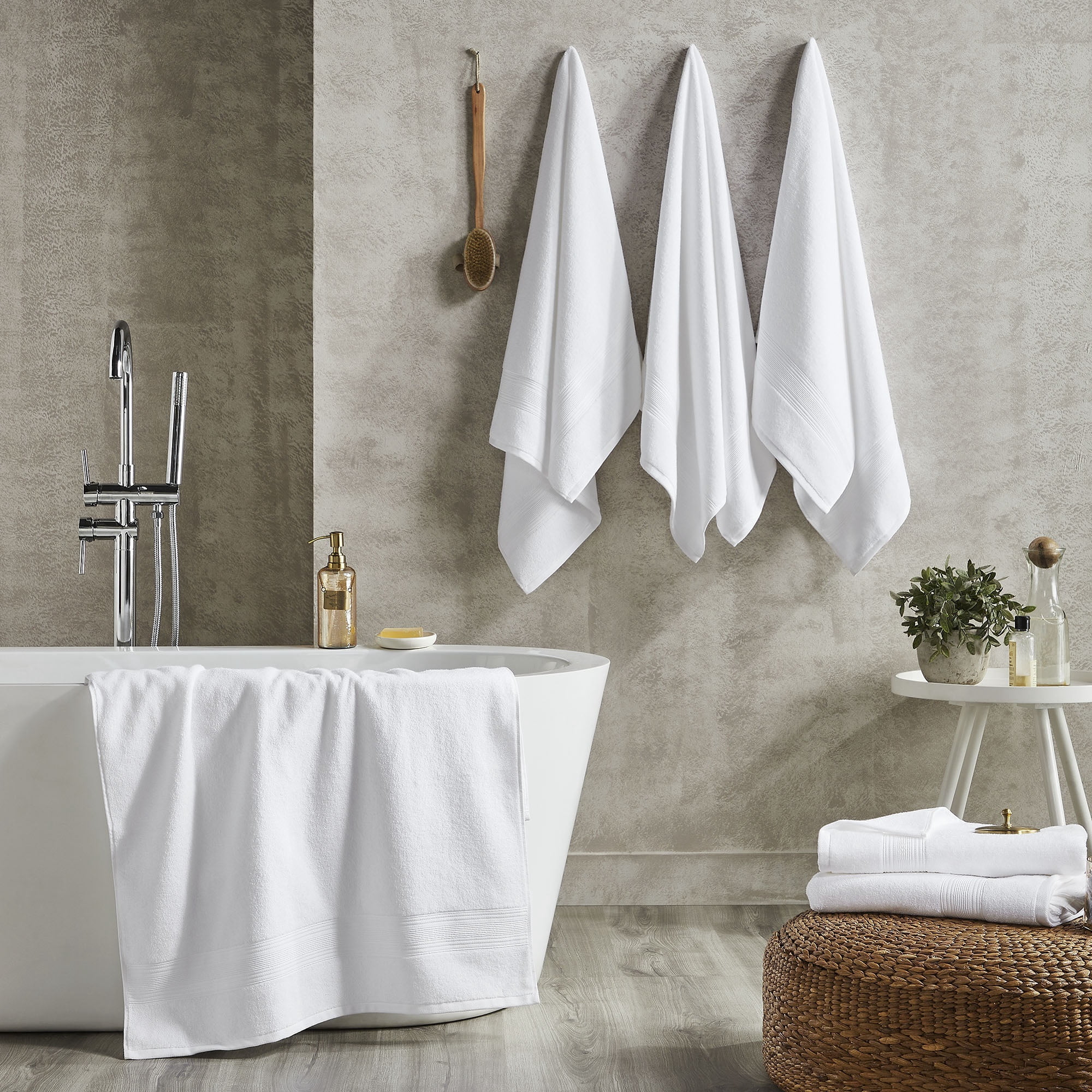 Modern Threads Hotel Collection 6-Pack 100% Ring Spun Cotton, Highly Absorbent Quick Drying Bath Towel Set, White, 24" x 48"
