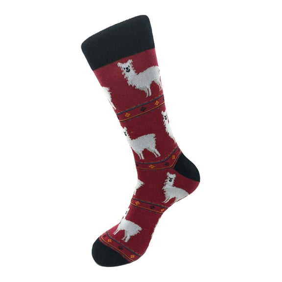 Urban-Peacock Men's Novelty Fun Socks - Llama Alpaca - Maroon / Burgundy - 1 Pair