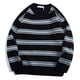 thumbnail image 3 of Suéter a Rayas para Hombre, Jersey Suelto y Transpirable de Manga Larga con Cuello Redondo, suéter para Otoño e Invierno, Negro XXL, 3 of 8