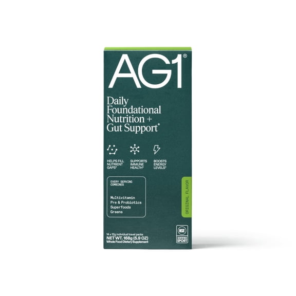 AG1 Athletic Greens Powder Supplement, Improve Gut Health, Multivitamin, Probiotic, Gluten Free, Vegan and Keto Friendly, 75 Vitamins (Travel Packs, 14 Count) - Classic Formula