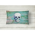 thumbnail image 2 of Day of the Dead Teal Skull Canvas Fabric Decorative Pillow, 2 of 3