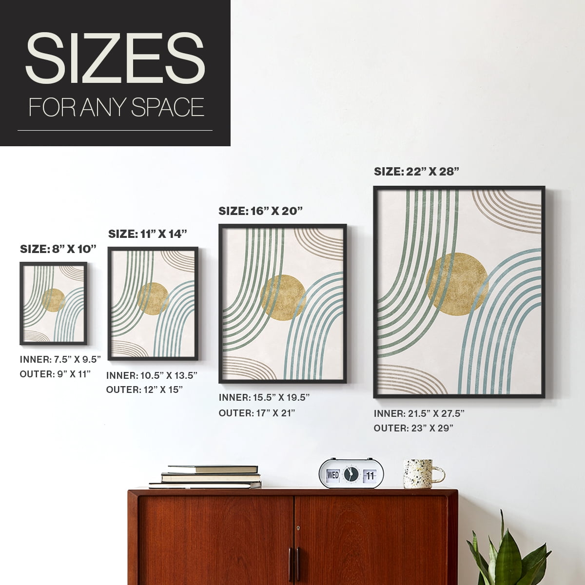 Modern Flow in Black Solid Wood 16 x 20 Framed Print