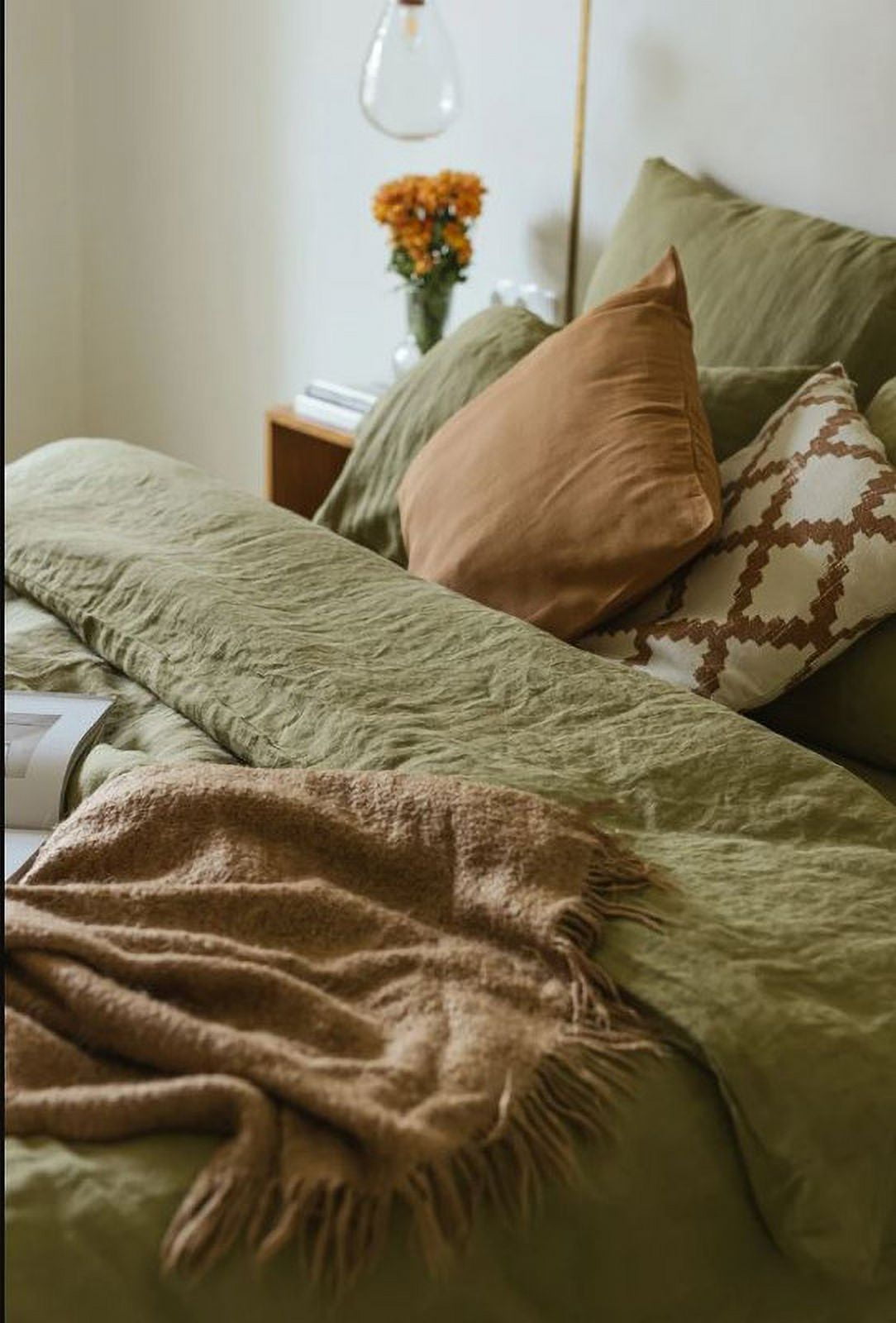 Pavish Export Olive Green Duvet Cover Set 3 pieces with 2 Pillow Cases Bedding Set Stonewashed Soft Cotton Duvet Cover Set Boho Bedding Duvet Full