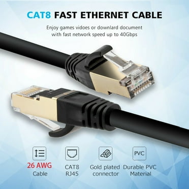 10FT Premium Ethernet Cable CAT8 Ultra High Speed LAN Patch Cord PC Modem Router