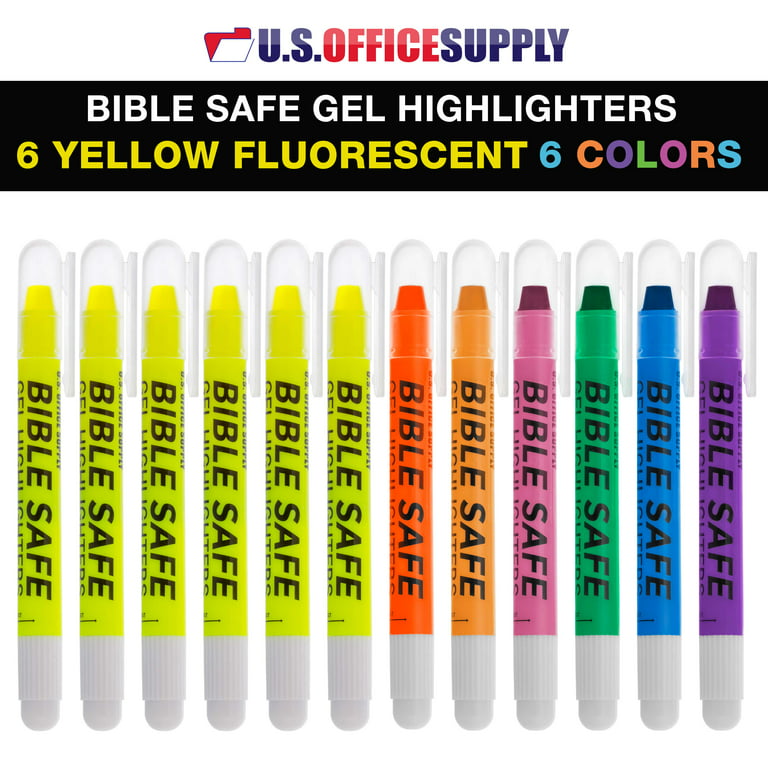 U.S. Office Supply Bible Safe Gel Highlighters - 6 Bright Neon Highlight Colors - Won't Bleed, Fade or Smear - Study Guide