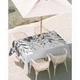 thumbnail image 3 of 60x102 Inch Outdoor Tablecloth with Umbrella Hole Zipper Rectangle Grey Leaves Rectangular Tablecloths Outside Waterproof Summer Botanical Patio Table Cloth Cover for Picnic Party, 3 of 8