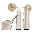 thumbnail image 4 of YDN Women Gorgeous Flower Buckled Strap Pumps Square Toe Platform Block High Heel Sandals Daily Wedding Evening Shoes Size 5.5 Champagne, 4 of 4