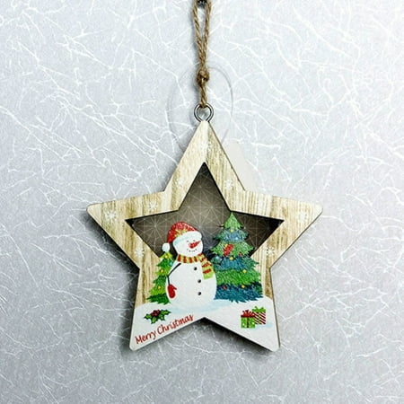 

HLONK Christmas Wooden Luminous Decorated Christmas Tree Pendant