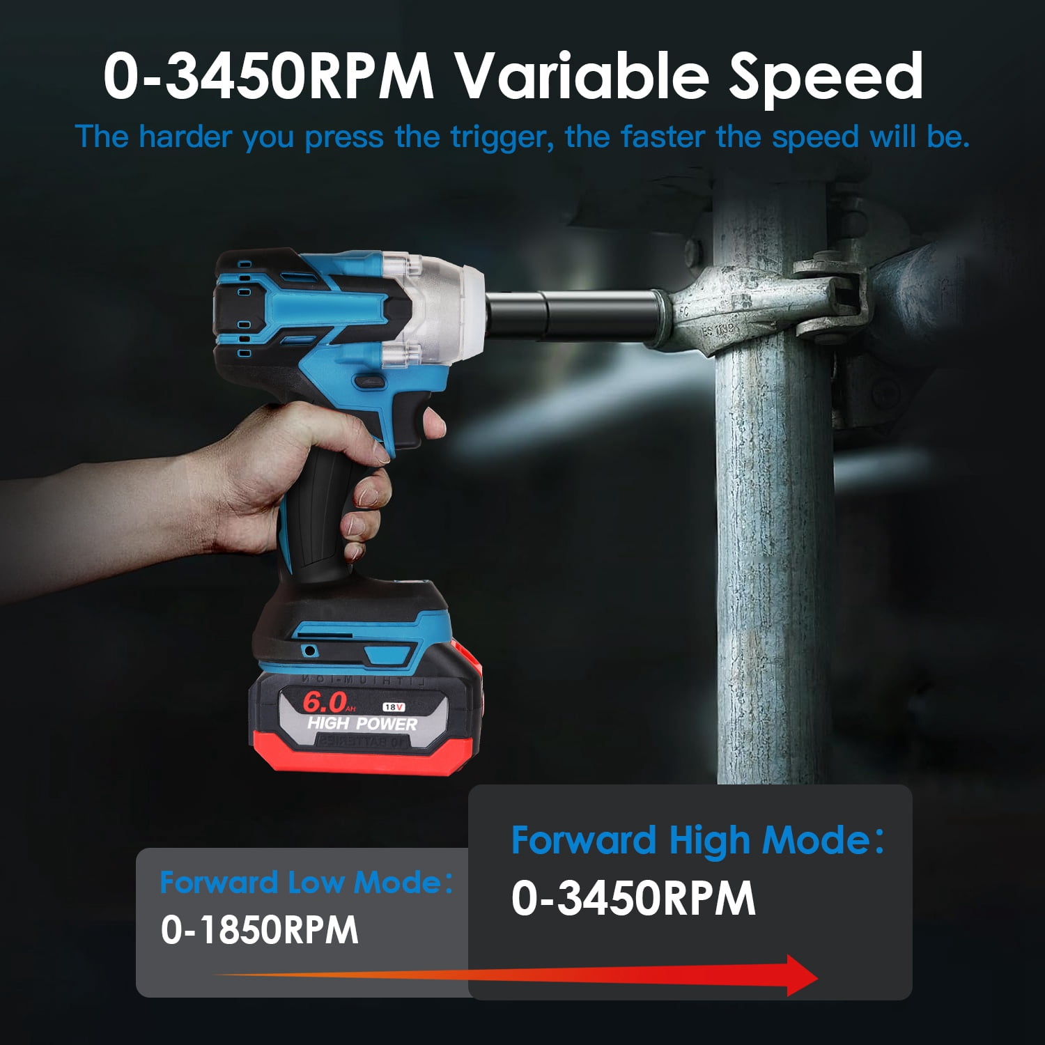 1/2" Electric Cordless Impact Wrench TeqHome Brushless Impact Wrench with Max 3450RPM 2Pcs 6.0Ah Battery 3 Sockets Storage Case for Car Truck Repairing