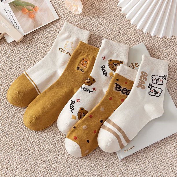 Calcetines de otoño e invierno para mujer, de tiro medio, de moda, estilo japonés, frescos, con flores pequeñas, de cintura media, para estudiantes, estilo coreano, medias para mujer