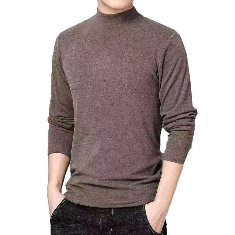 Mens Mock Neck Knitted Sweater Long Sleeve Solid Color Fleece