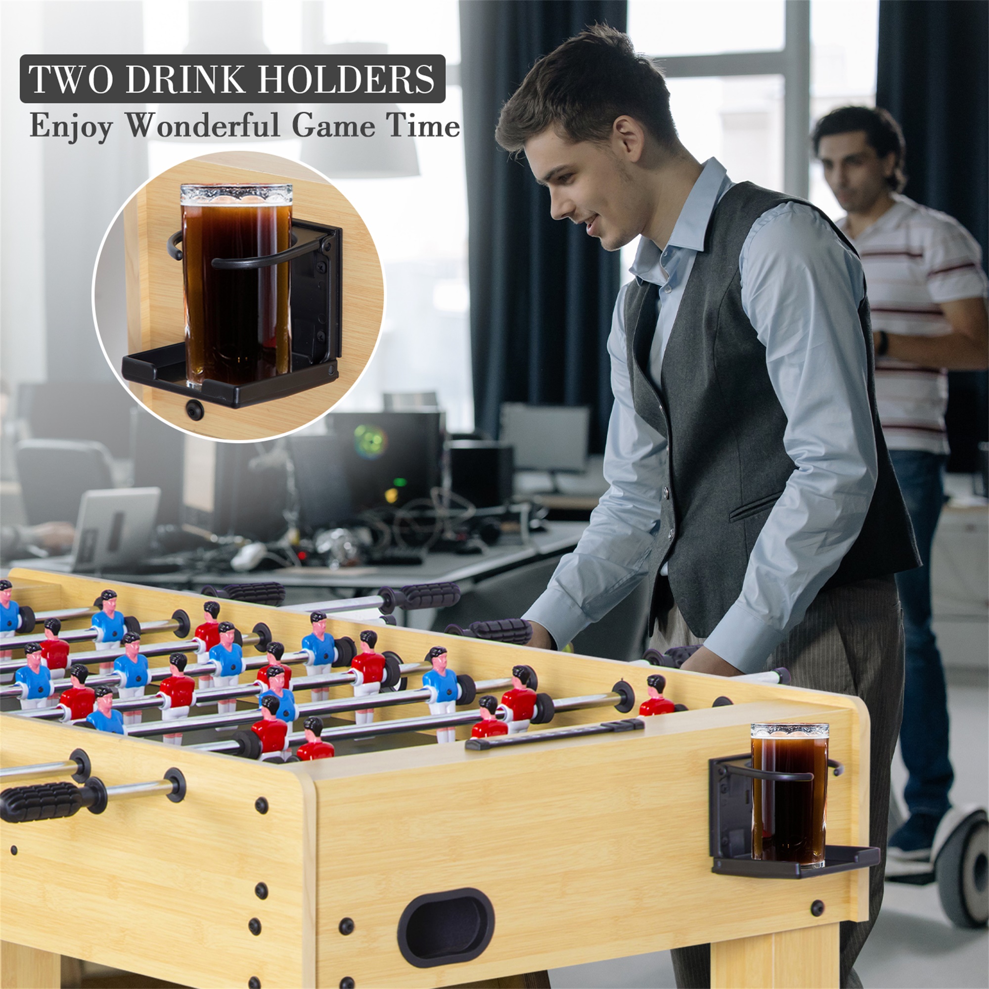 RayChee 48in Foosball Table, Competition Sized Soccer Table for Home, Game Room w/ 2 Balls, 2 Cup Holders (Bamboo Grain)