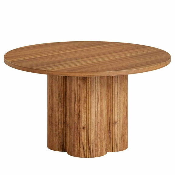 Yardi Yarda Modern Wooden Dining Table, Textured Pedestal Base Table, Round Table, Brown