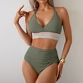 thumbnail image 2 of Puntoco 2025 Summer Beach Swim Bathing Suits Women High Waisted Thong Bikini Set Reversible String 2 Piece Swimsuit Army Green XXL, 2 of 7