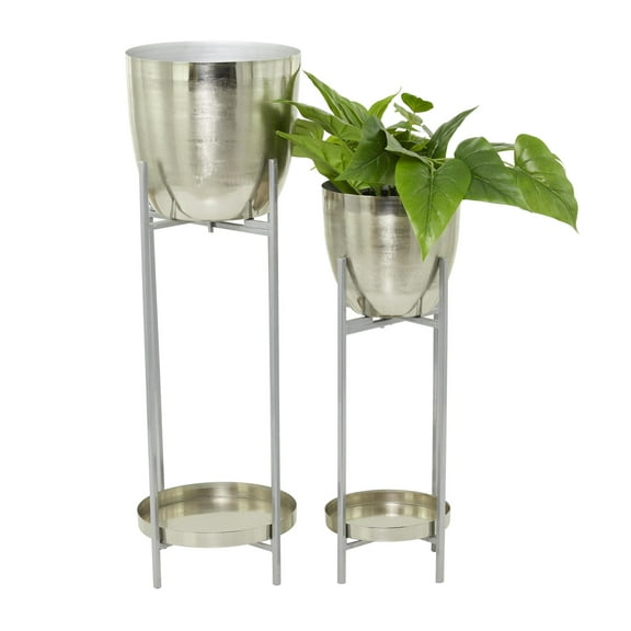 CosmoLiving by Cosmopolitan 32", 24"H Silver Metal Planter with Removable Stand (2 Count)