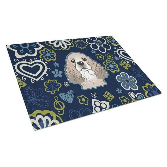Carolines Treasures BB5067LCB Blue Flowers Cocker Spaniel Glass Cutting Board - Large