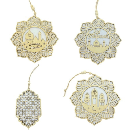 

Eid Mubarak Wood Decoration Castles Pattern Hanging Pendant for Festival Party Ramadan Rustic Ornament Mediterranean Style Hanging Plaque Sign Islam Event Party Supplies For Home Office