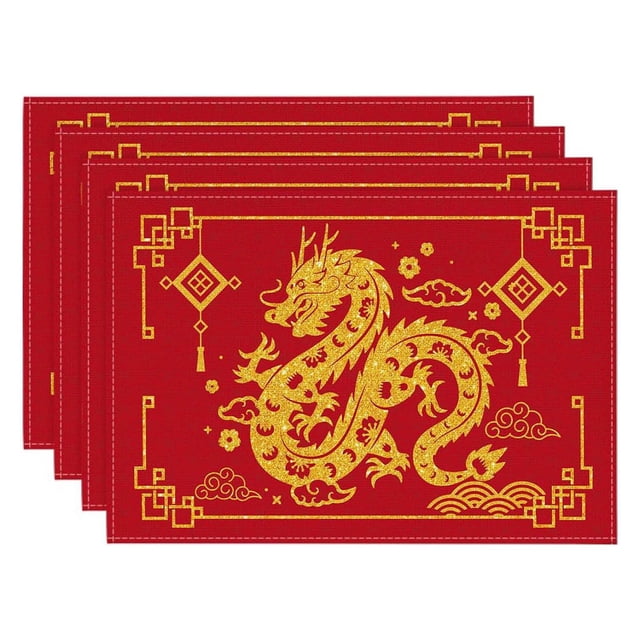 Napperon de Fête du Printemps Année Napperon Chinois Année Déguisement de Table 4 Pcs Napperons Foncés Petit Napperon Rond Napperon de Table Extérieur Mise de Table pour 6 Napperons Tissés Mise de Table Extérieure pour 4 Napperons de Table