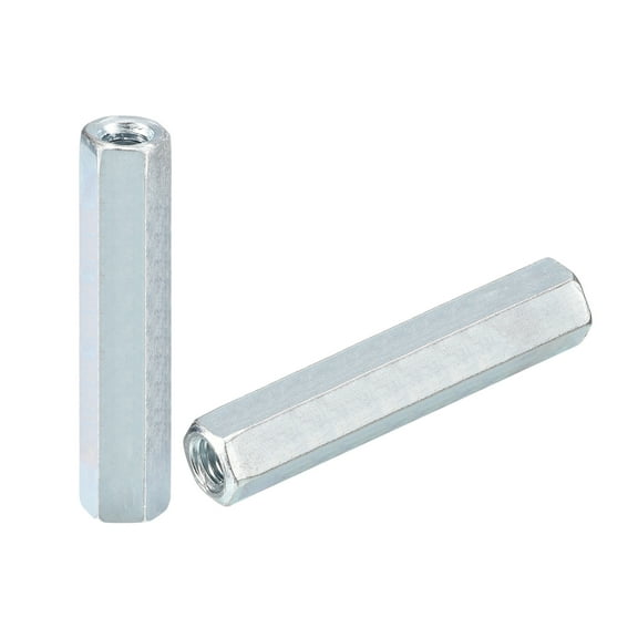 6pcs M6x10x50mm Coupling Nuts - Galvanized Carbon Steel Hex Threaded Rod Coupler for Furniture, Electronic, Industrial