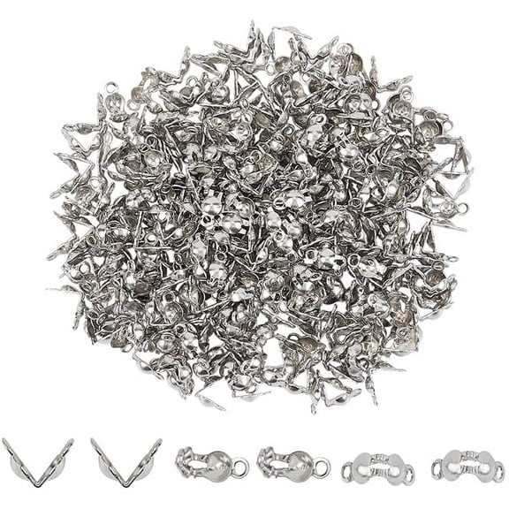 300pcs 304 Stainless Steel Calotte Ends Bead Tips Open Clamshell Knot Covers Fold-Over Bead Tips 1mm Small Hole End Caps for Knots & Crimp Findings Crafts 5x3x2mm 1 Box