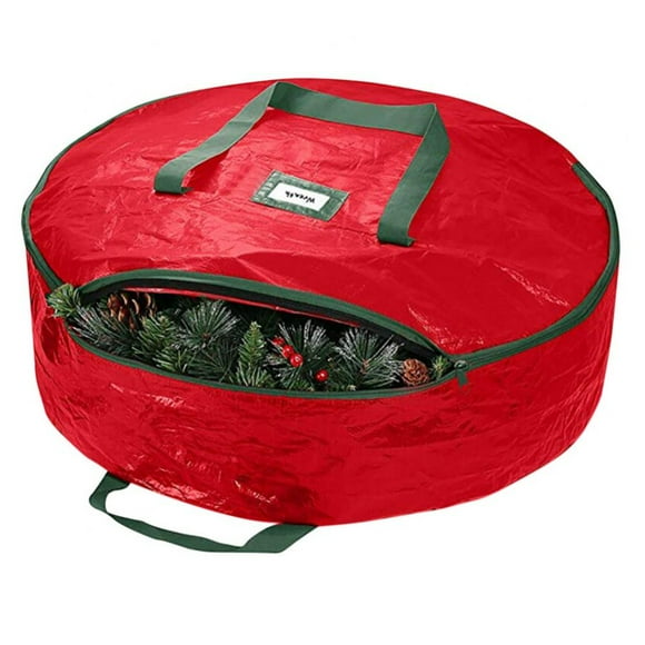 Propik Christmas Wreath Storage Bag – 2 Pack, 36 Inch With Clear Window, Tear-Resistant Red Fabric